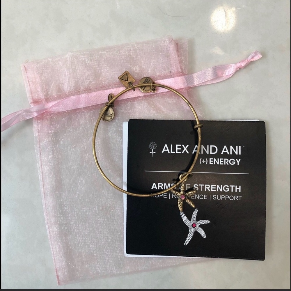 ALEX & ANI Energy Bracelet Gold Tone 5 Charms Bangle Arms of Strength Starfish